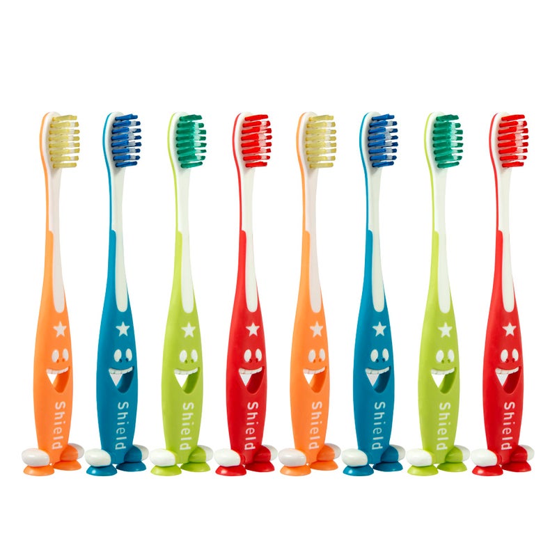Shield Care Giggles Toothbrush, Fun Design, Flexible Grip and Best for Kids Oral Care - Super Soft Bristles, Kids - 8 Count (Pack of 1)